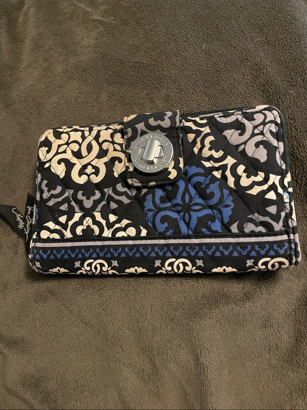 Vera Bradley Black, Blue & Cream Quilted Wallet with Turn-Lock
